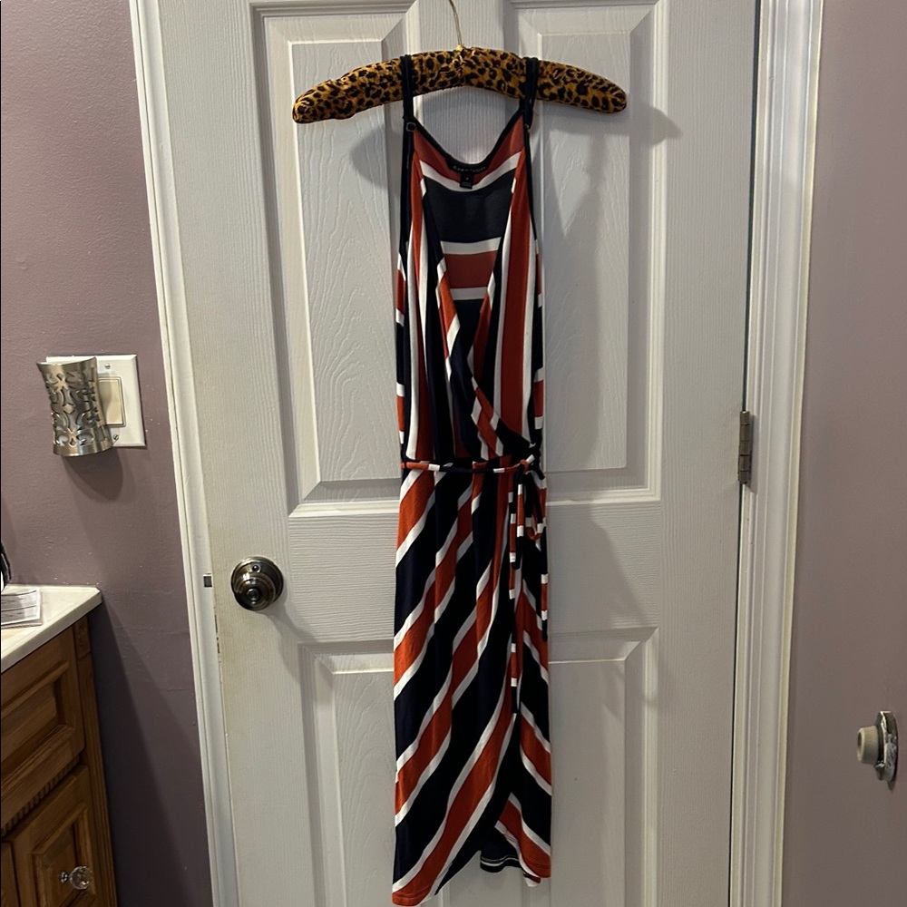 Elegant Striped Midi Dress - Black, White, Red